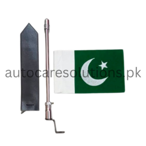 Pakistan Car Flag with Chrome Rod & Leather Cover